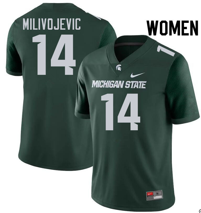Women #14 Alessio Milivojevic Michigan State Spartans College Football Jersesys Stitched-Green
